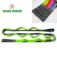 Yoga Stretching Strap With 12 Handling Loops / Green Nylon Shiny Strap